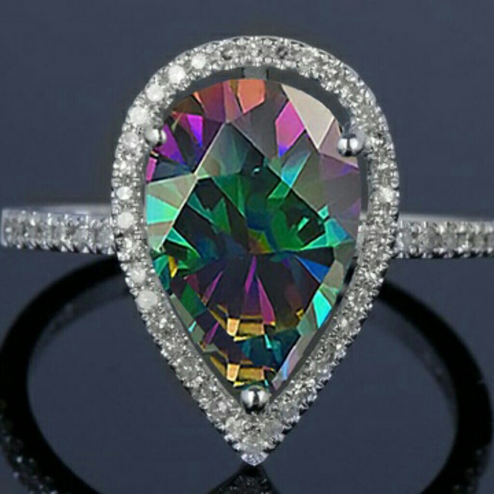 Genuine Rainbow Mystic Topaz Sterling Silver Ring